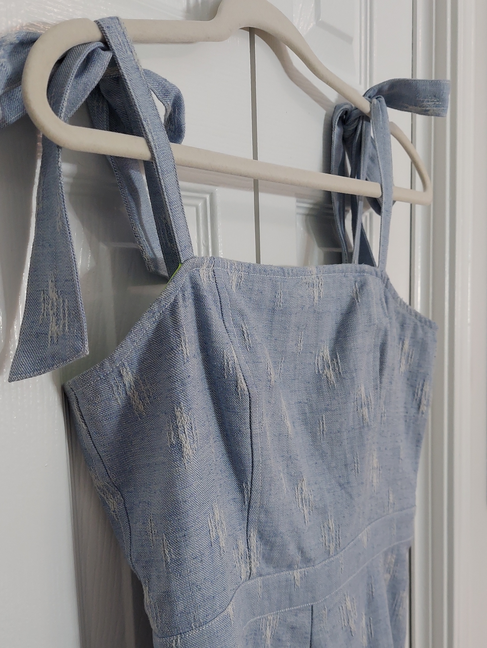 Hunter Bell Jumpsuit, Size 2, Light Blue, Denim, Wide Leg, Ikat Pattern — image 6 of 8